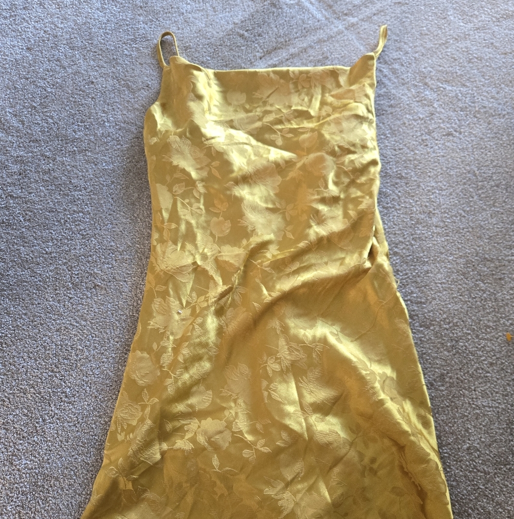 Lulu's Yellow Floral Satin Slip Dress